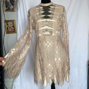 Free People Bell Sleeve Lace Cutouts Dress sz 10